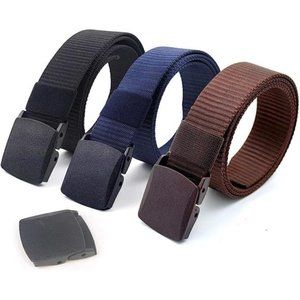 3-Pack Nylon Canvas Belt Plastic Buckle Belt Travel Adjustable Nylon Web Slide